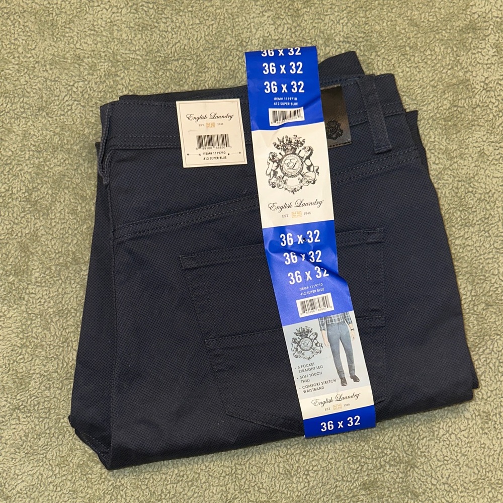 English Laundry Men's Soft Touch 5-Pocket Straight Leg Pants Super Blue 36x32